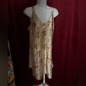 Morgan Taylor Satin Floral Slip in Champagne and Pink